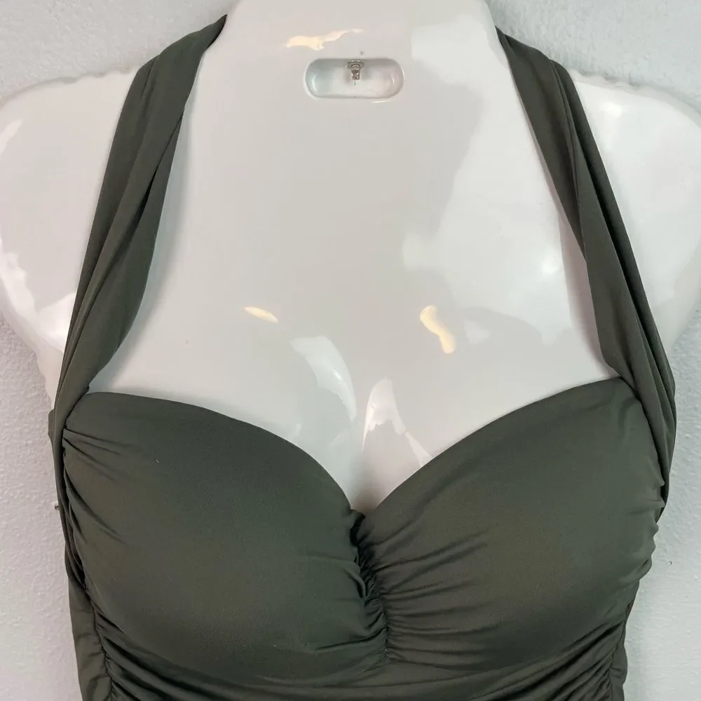NWOT La Blanca Green Tankini Swim Top Size 14